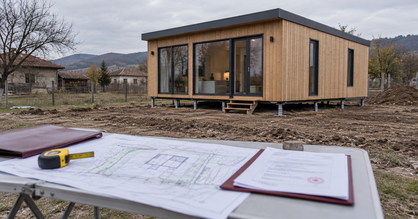 Sglobyaema kashta varhu vintovi piloti v imot i stroitelni dokumenti na preden plan — sglobyaemi kashti bez razreshitelno za stroezh